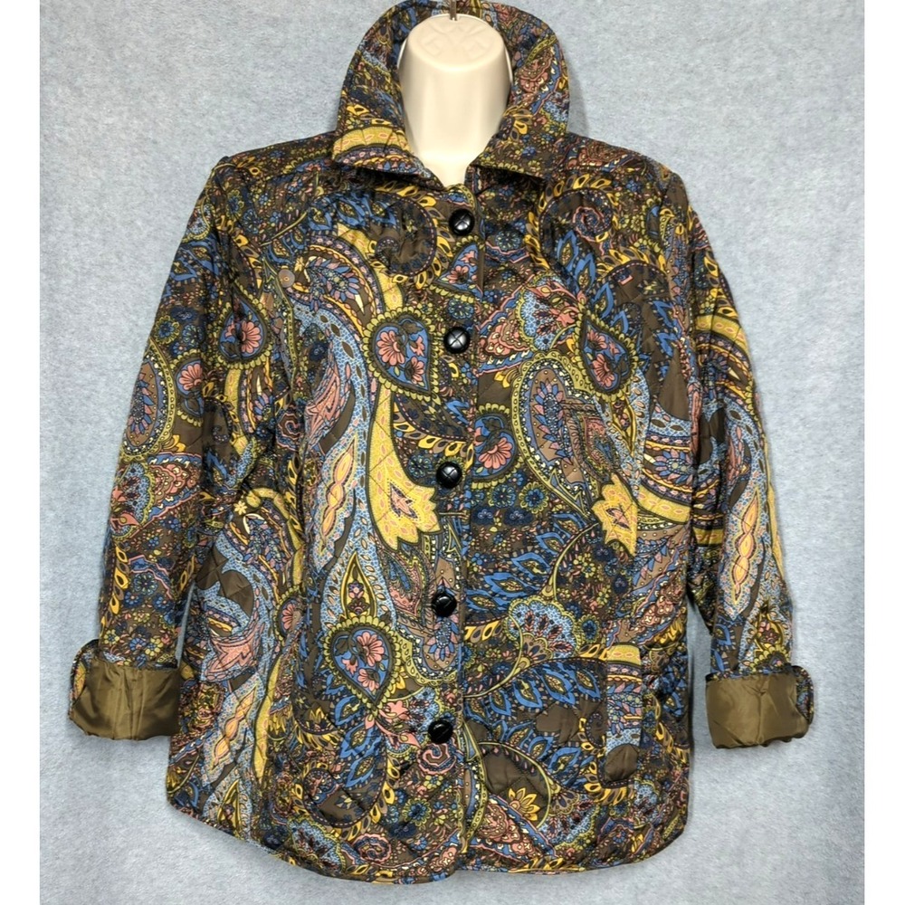 Vtg Jones New York Nylon Jacket L Light Weight Floral Button Up Timeless Chic